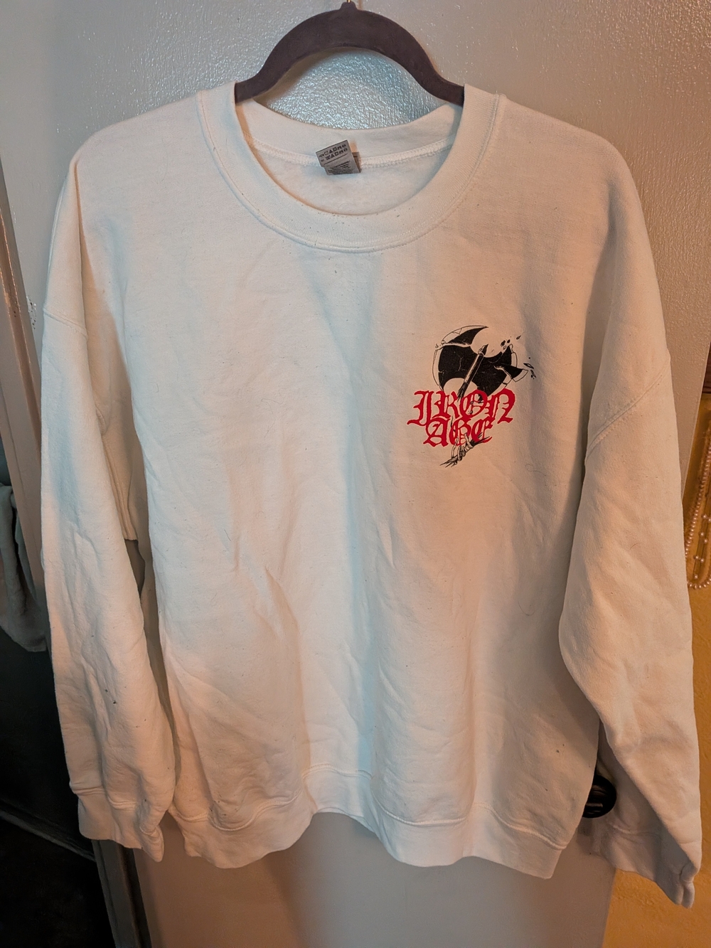 Iron Age Band Merch - White Graphic Crewneck Sweatshirt